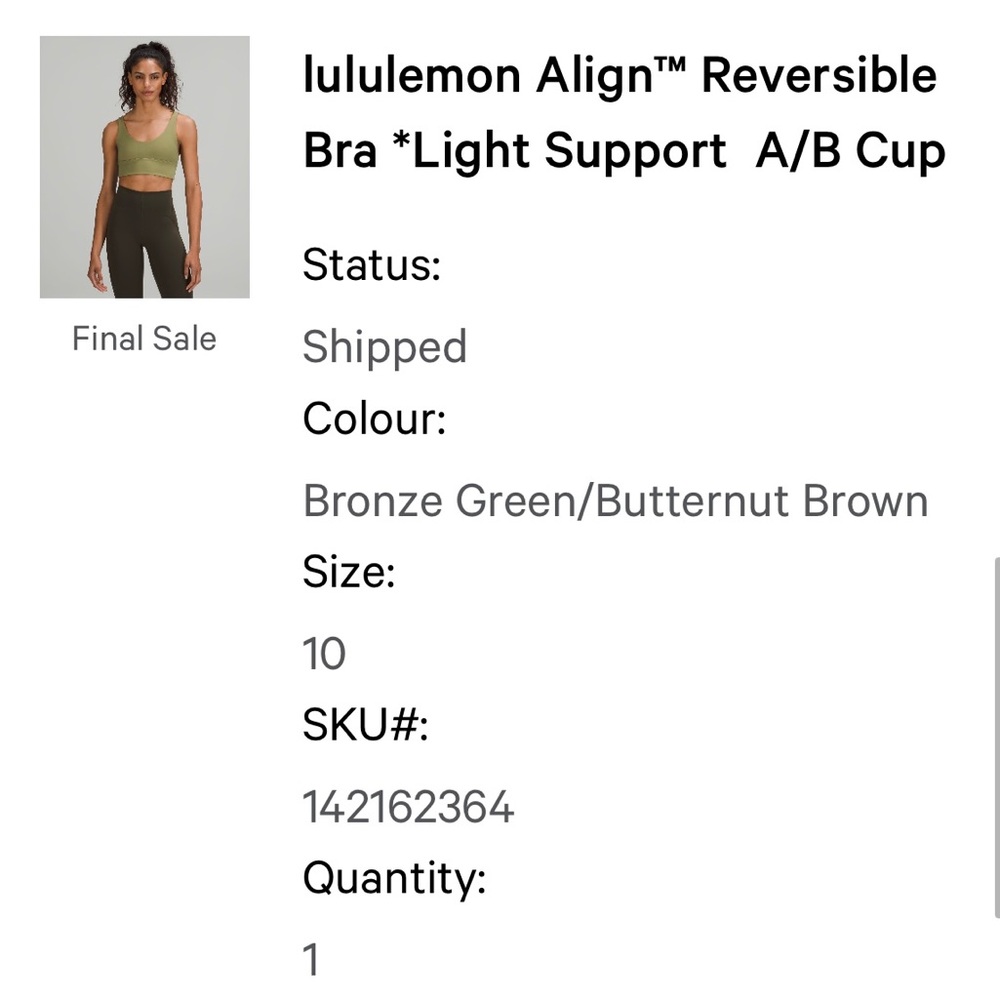 Lululemon Align Bra, Light Support A/B cup